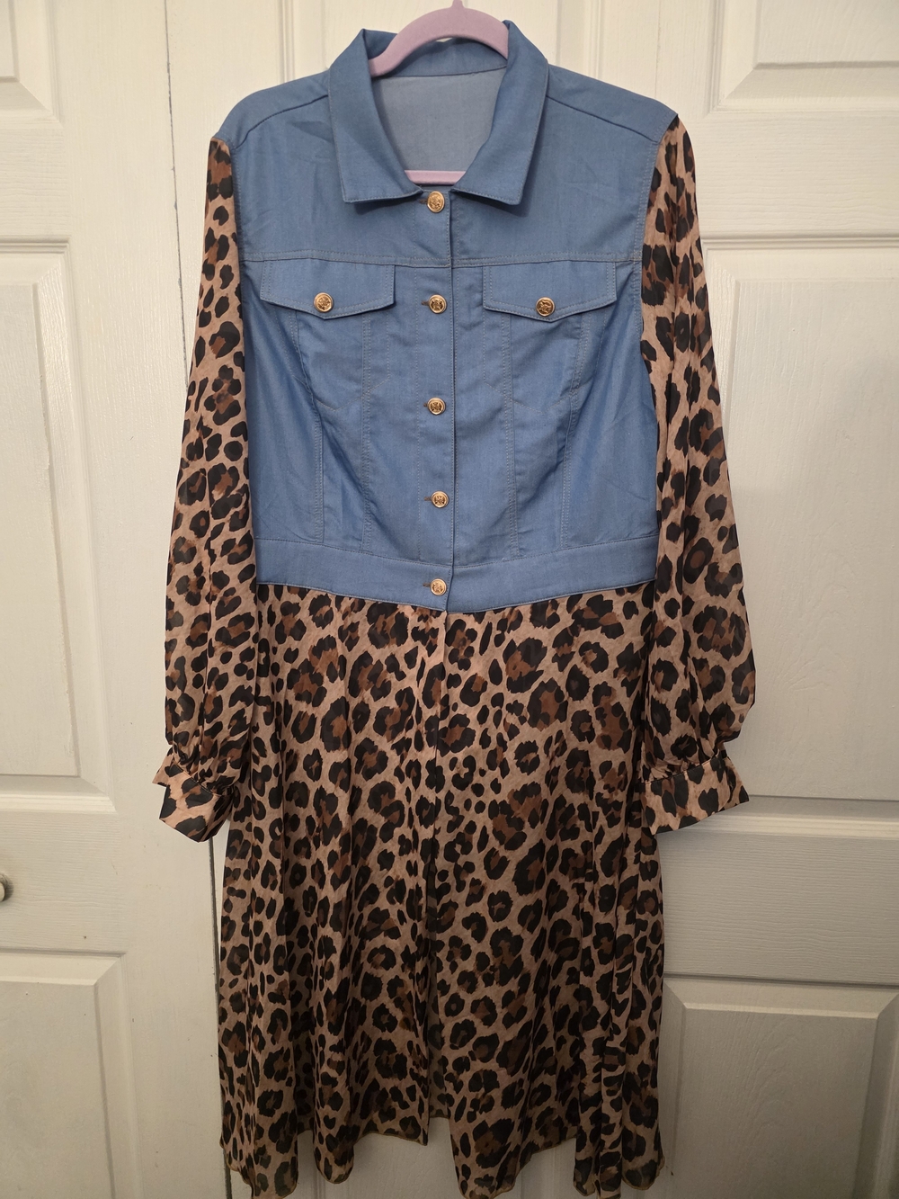 Blue Denim & Leopard Print Dress